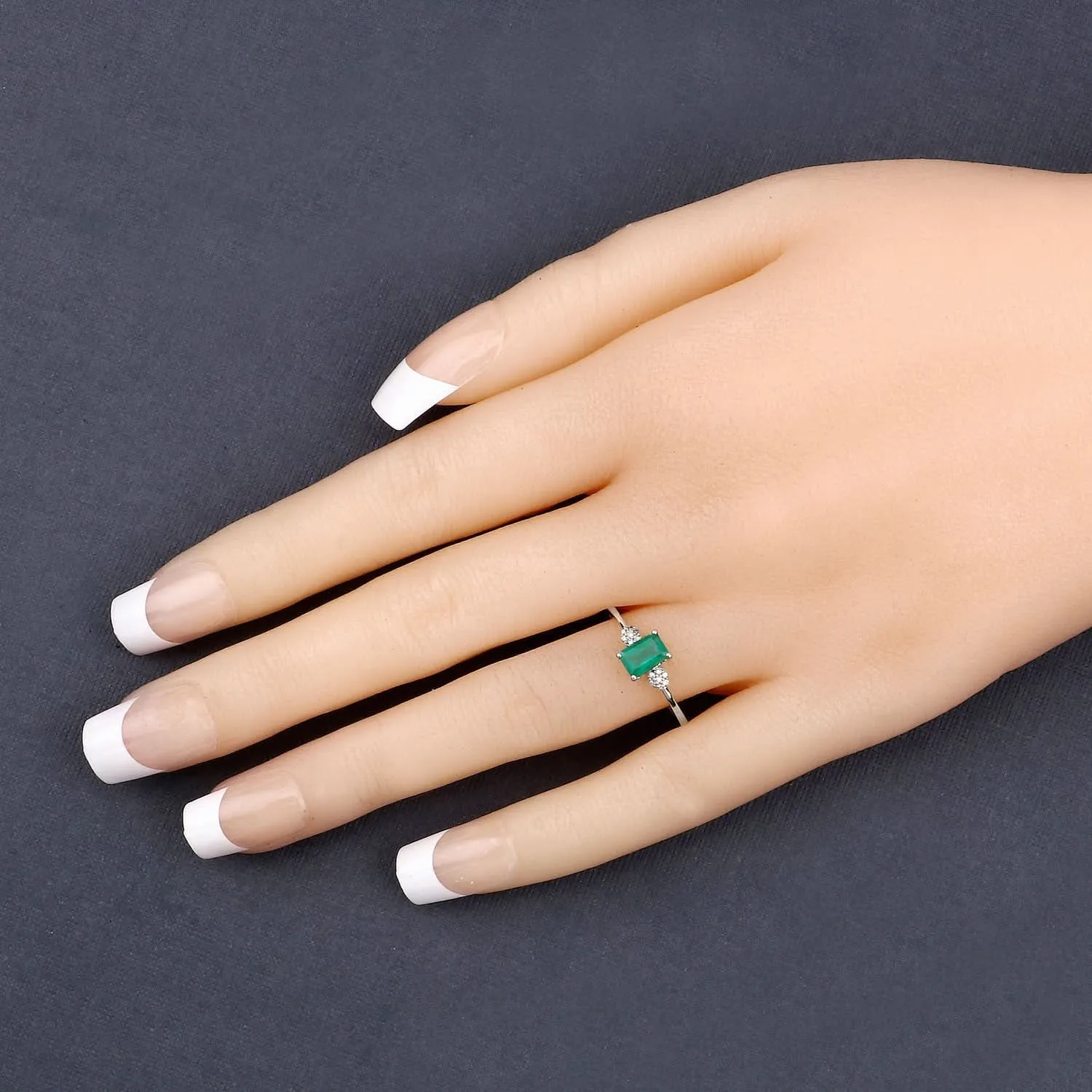 0.59 Carat Genuine Zambian Emerald and White Diamond 14K White Gold Ring