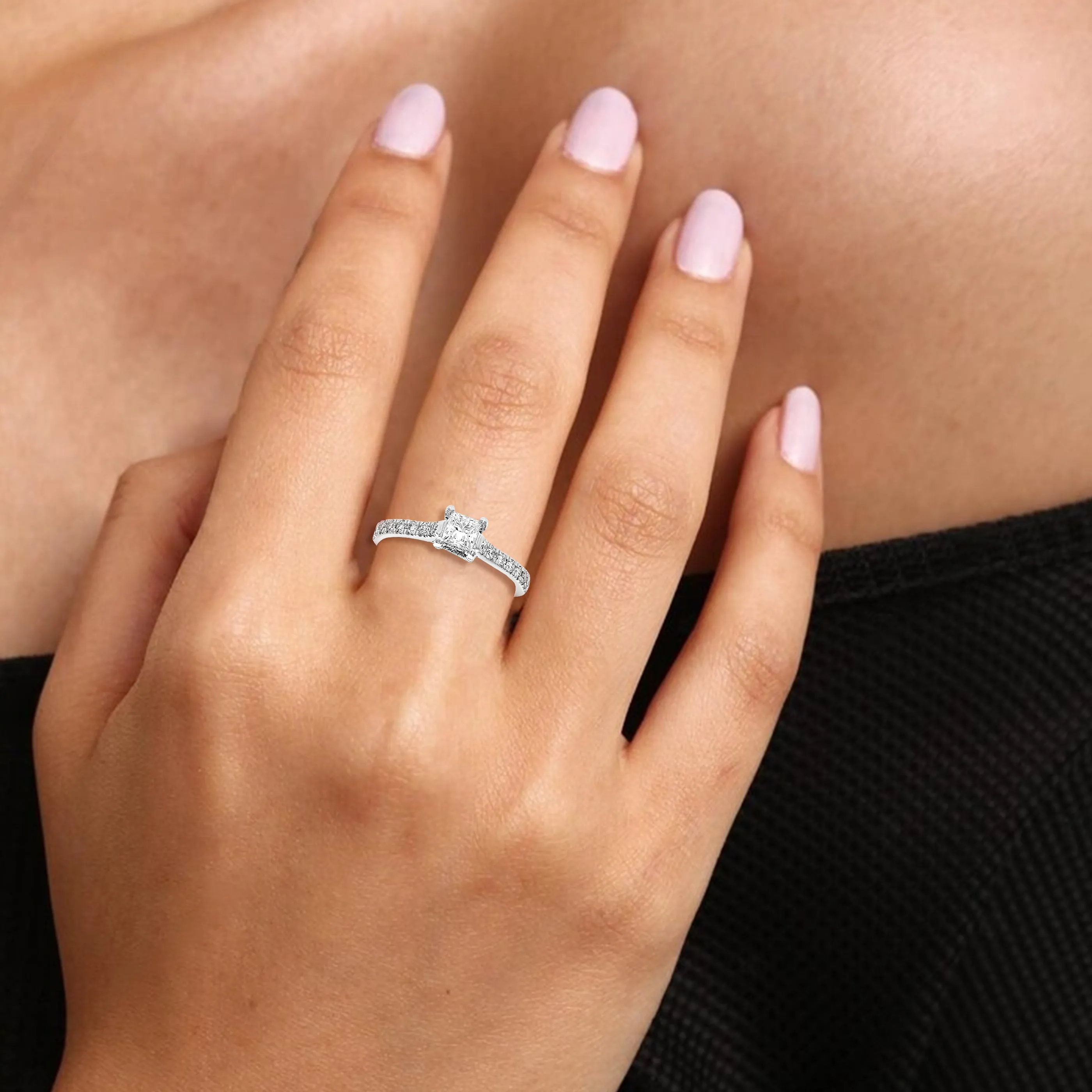 1 cttw Lab Grown Princess Diamond Engagement Rings 14K White Gold