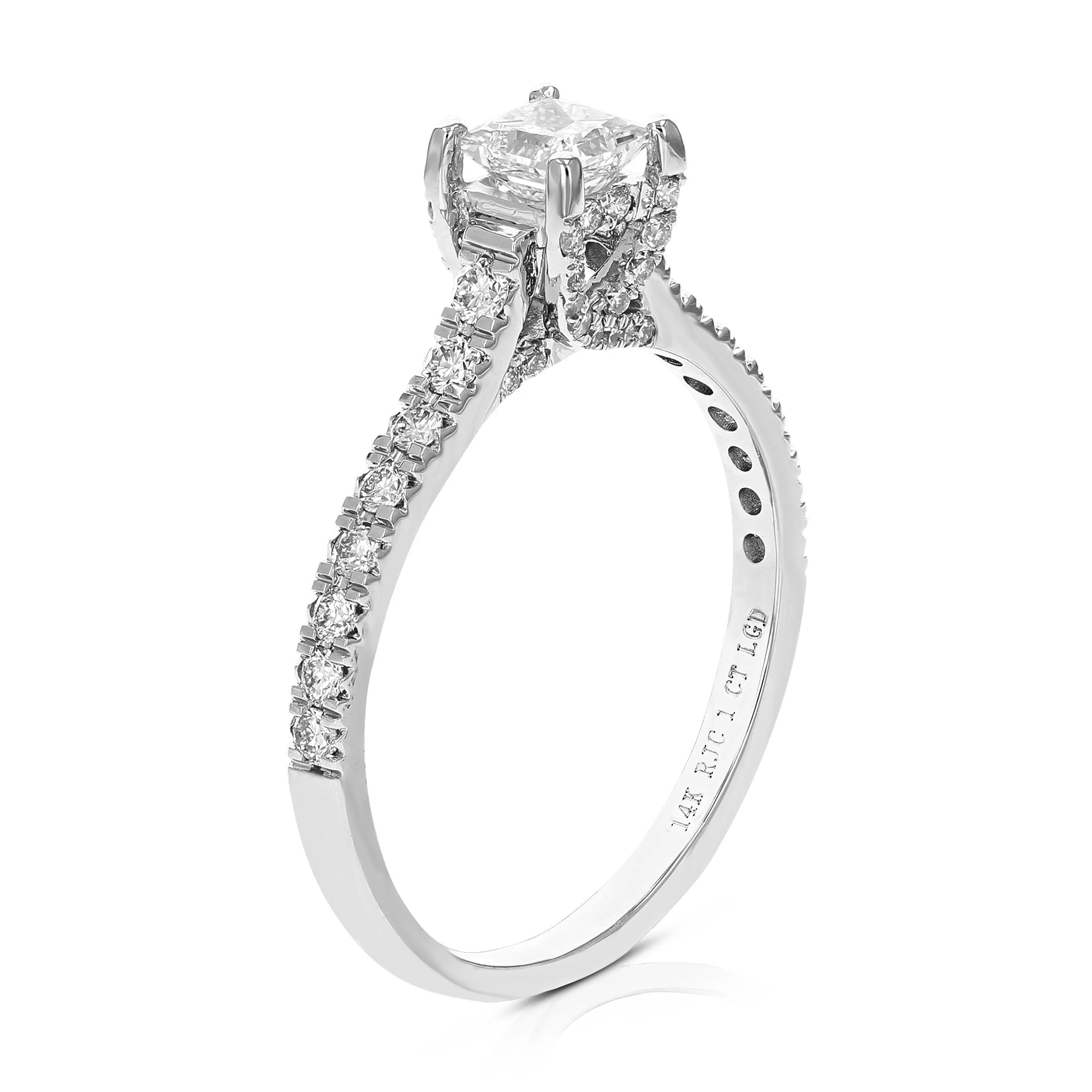 1 cttw Lab Grown Princess Diamond Engagement Rings 14K White Gold