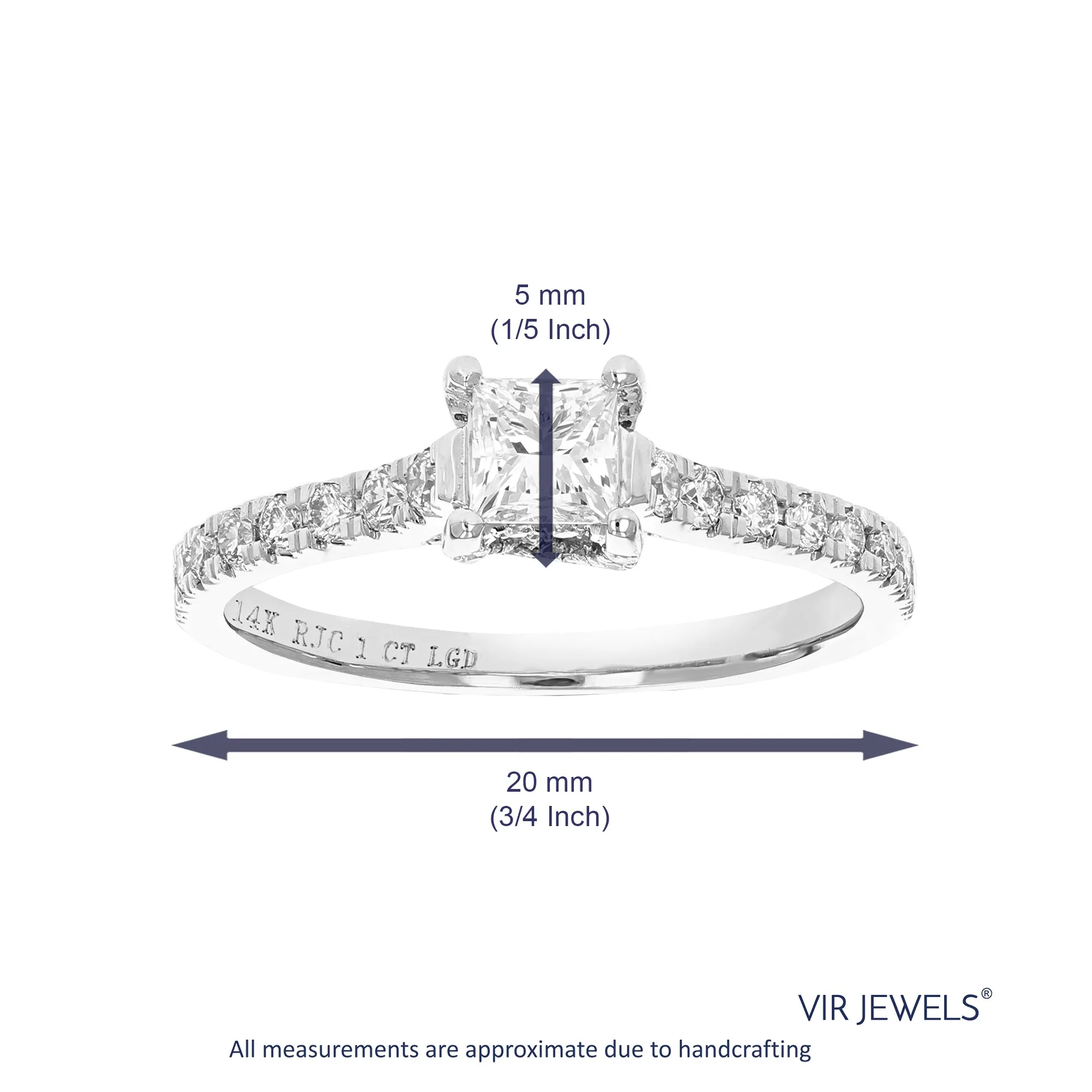 1 cttw Lab Grown Princess Diamond Engagement Rings 14K White Gold