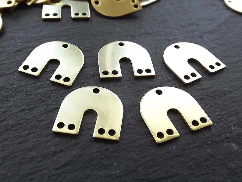 10 Raw Brass U Shaped Thin Pendant Charm Blank, Earring Connector Findings, 15x15mm, 5 Holes