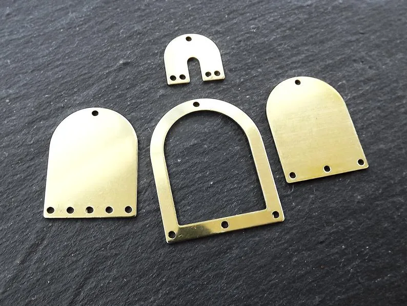 10 Raw Brass U Shaped Thin Pendant Charm Blank, Earring Connector Findings, 15x15mm, 5 Holes