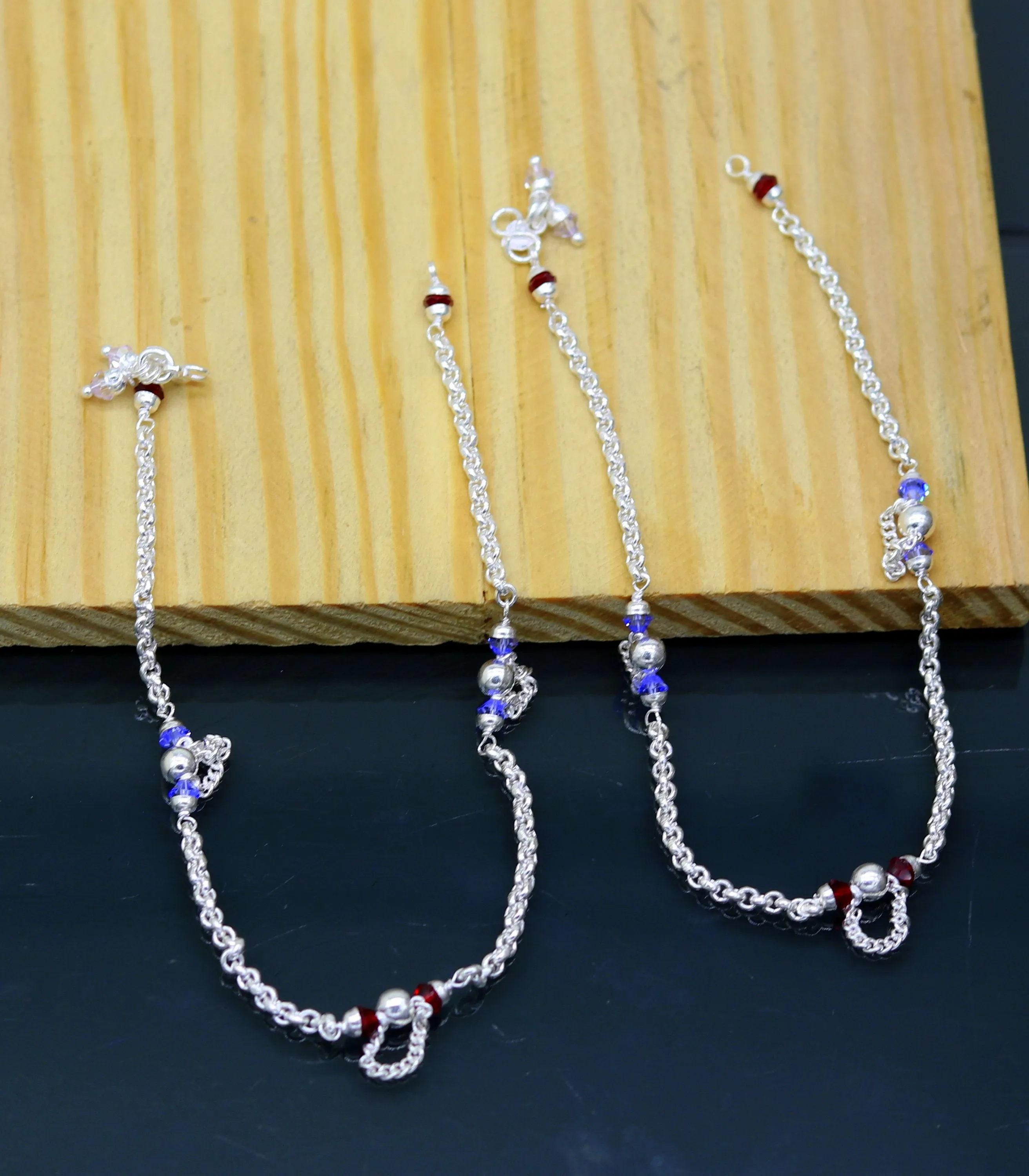 10.0" 925 sterling silver handmade rolo chain beaded anklet bracelet, foot bracelet, fabulous ankle chain bracelet belly dance nank218