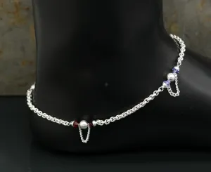 10.0" 925 sterling silver handmade rolo chain beaded anklet bracelet, foot bracelet, fabulous ankle chain bracelet belly dance nank218