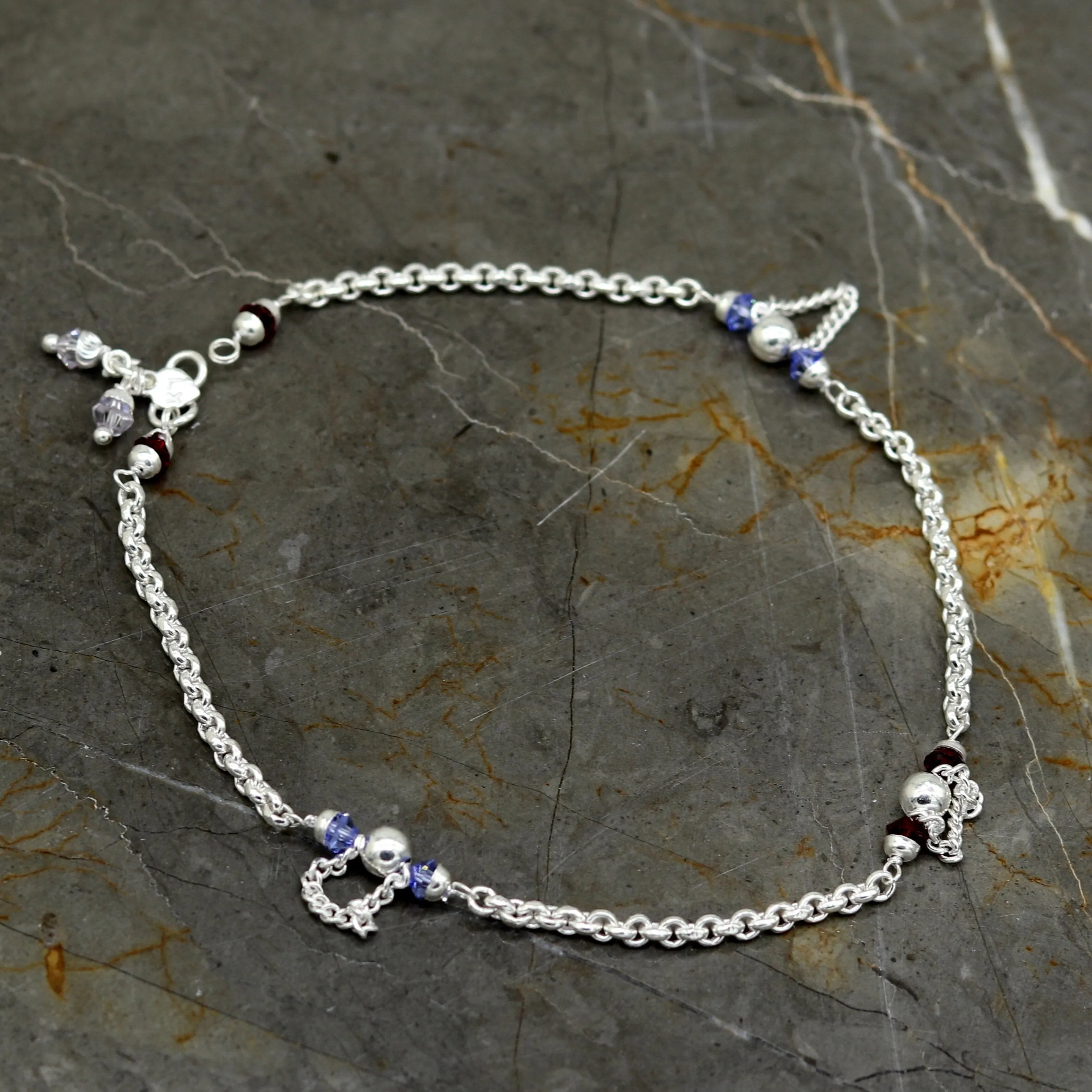 10.0" 925 sterling silver handmade rolo chain beaded anklet bracelet, foot bracelet, fabulous ankle chain bracelet belly dance nank218