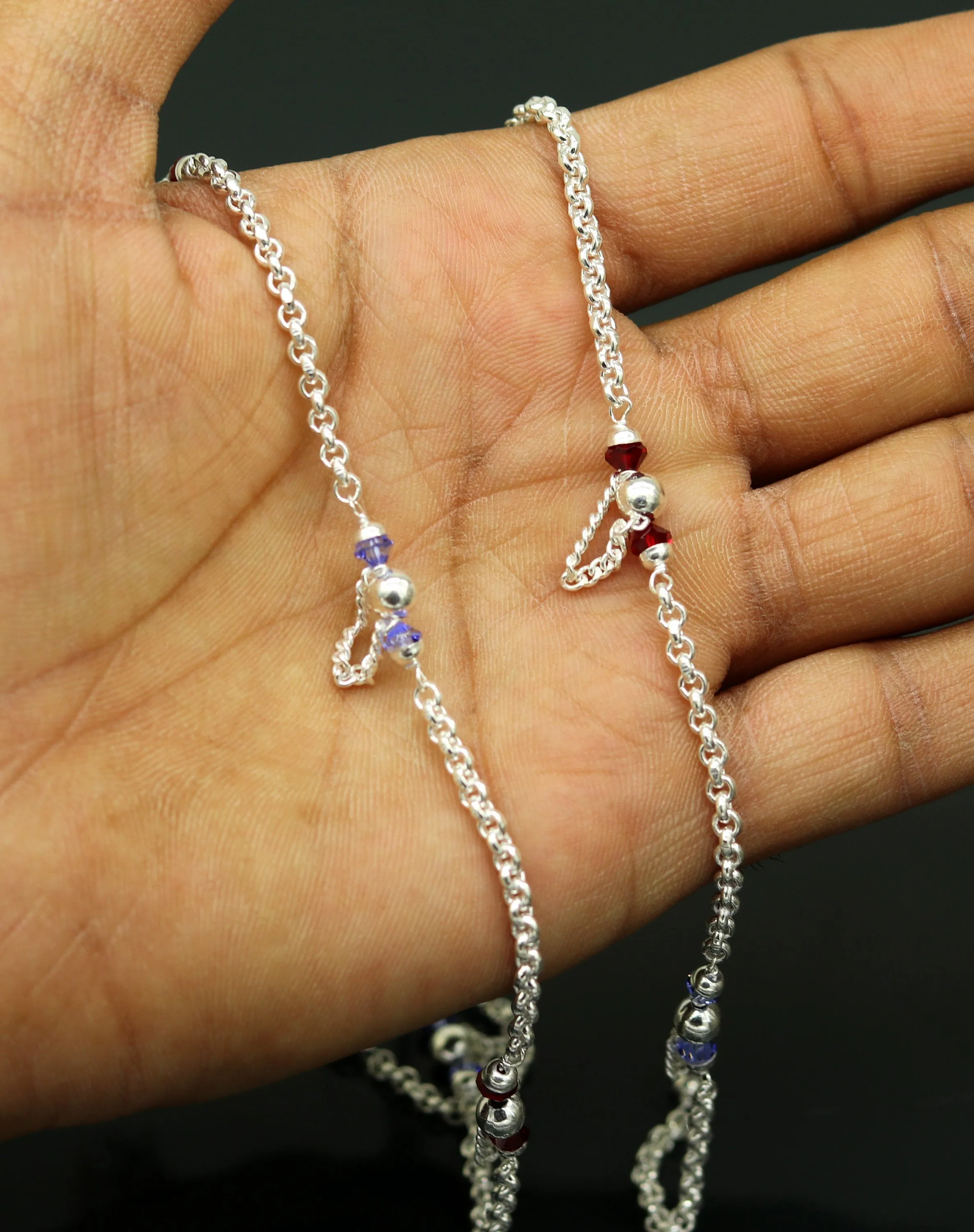 10.0" 925 sterling silver handmade rolo chain beaded anklet bracelet, foot bracelet, fabulous ankle chain bracelet belly dance nank218