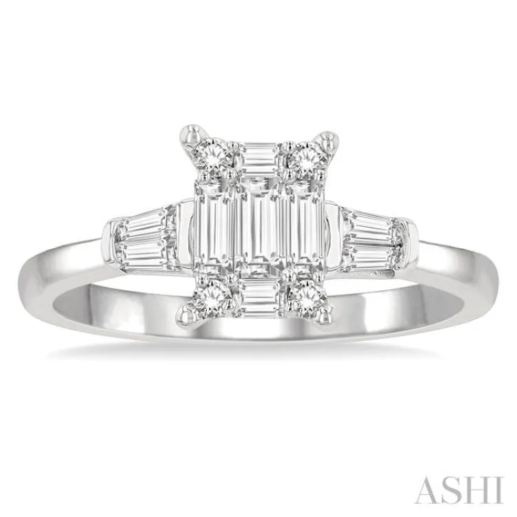 1/2 ctw Baguette and Round Cut Fusion Diamond Engagement Ring in 14K White Gold