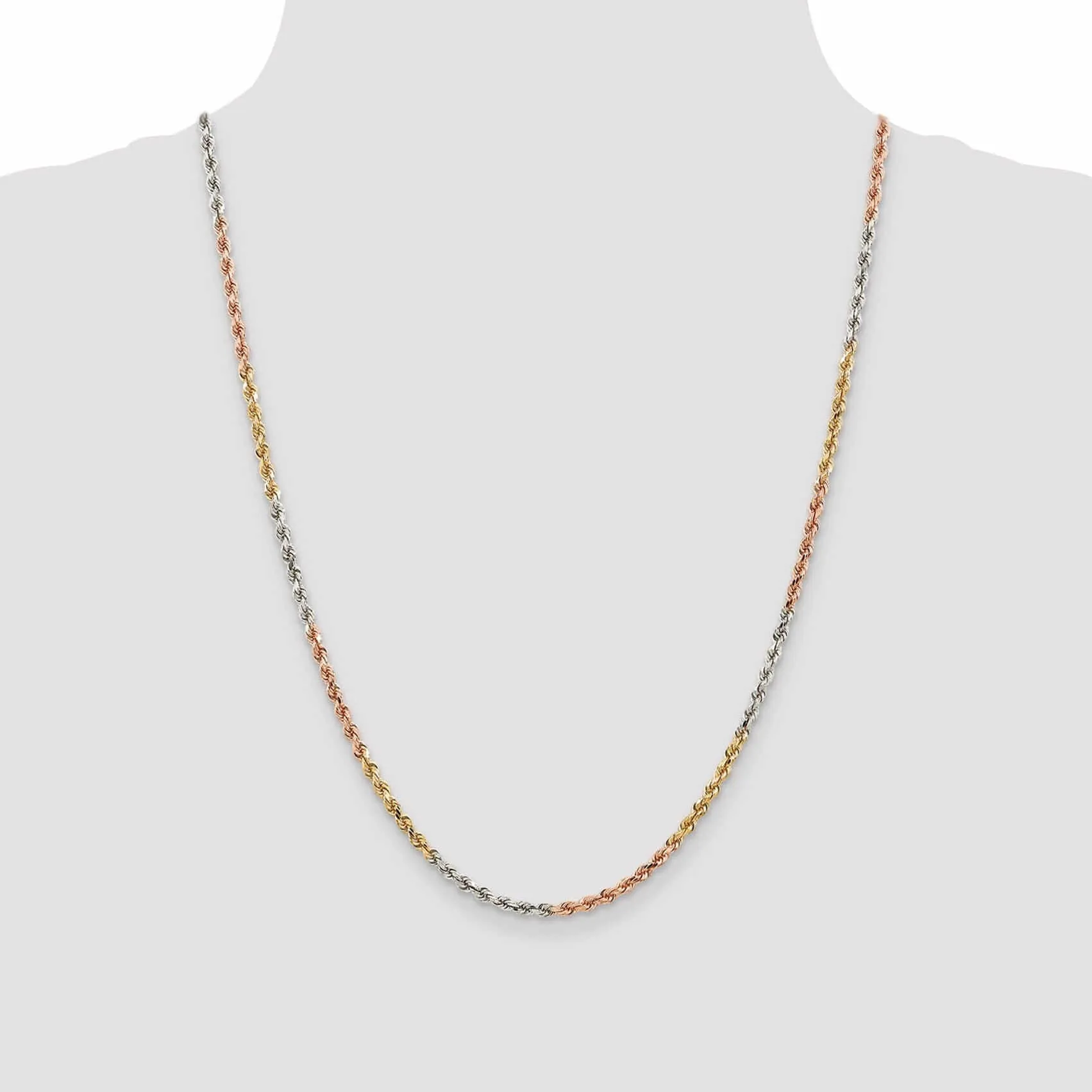14k Tri Color Gold 2.9mm Diamond Cut Rope Chain