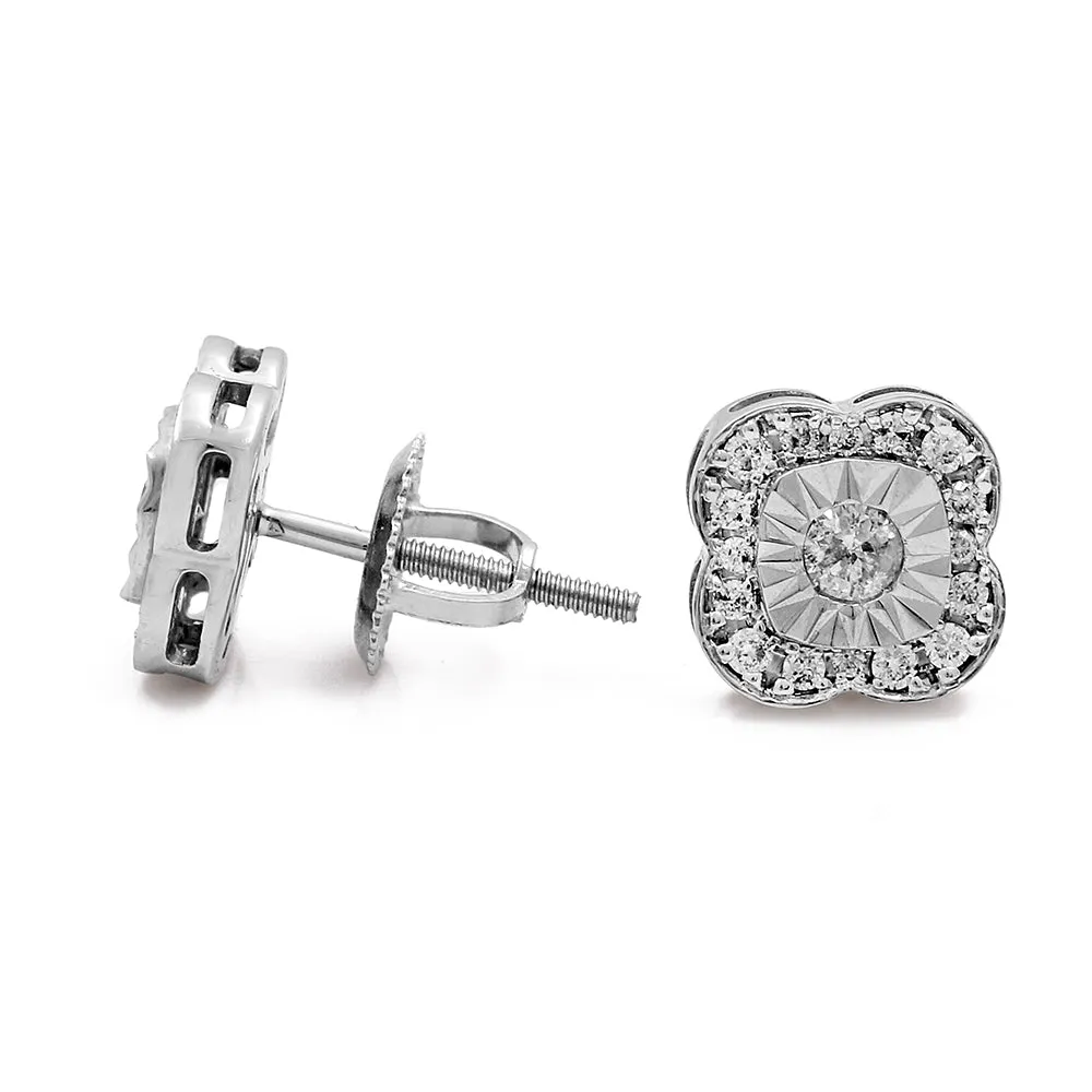 14K White Gold Flower Earrings with Diamonds