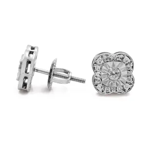 14K White Gold Flower Earrings with Diamonds