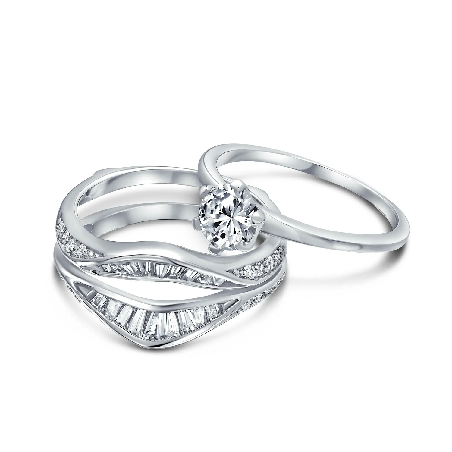 1.5 CT Cubic Zirconia Cocktail Statement Ring Sterling Silver Solitaire Wedding Set