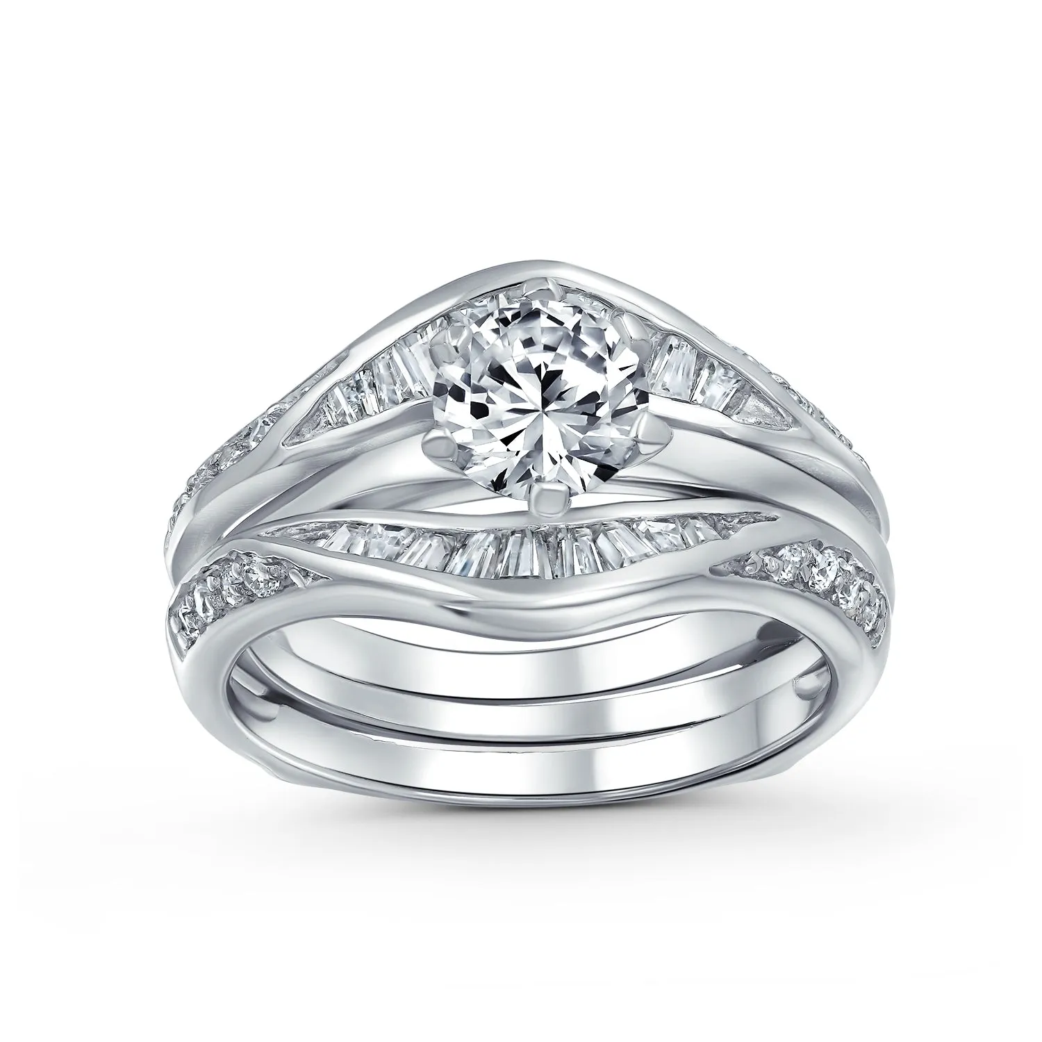 1.5 CT Cubic Zirconia Cocktail Statement Ring Sterling Silver Solitaire Wedding Set