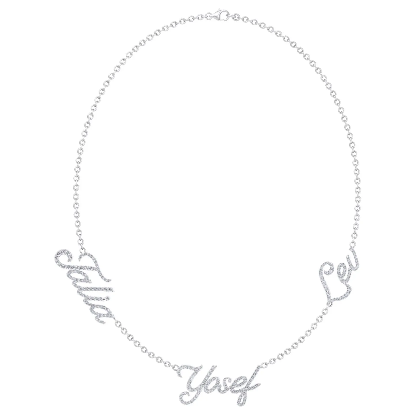 1.50CT T.W. Custom 3 Name Diamond Necklace