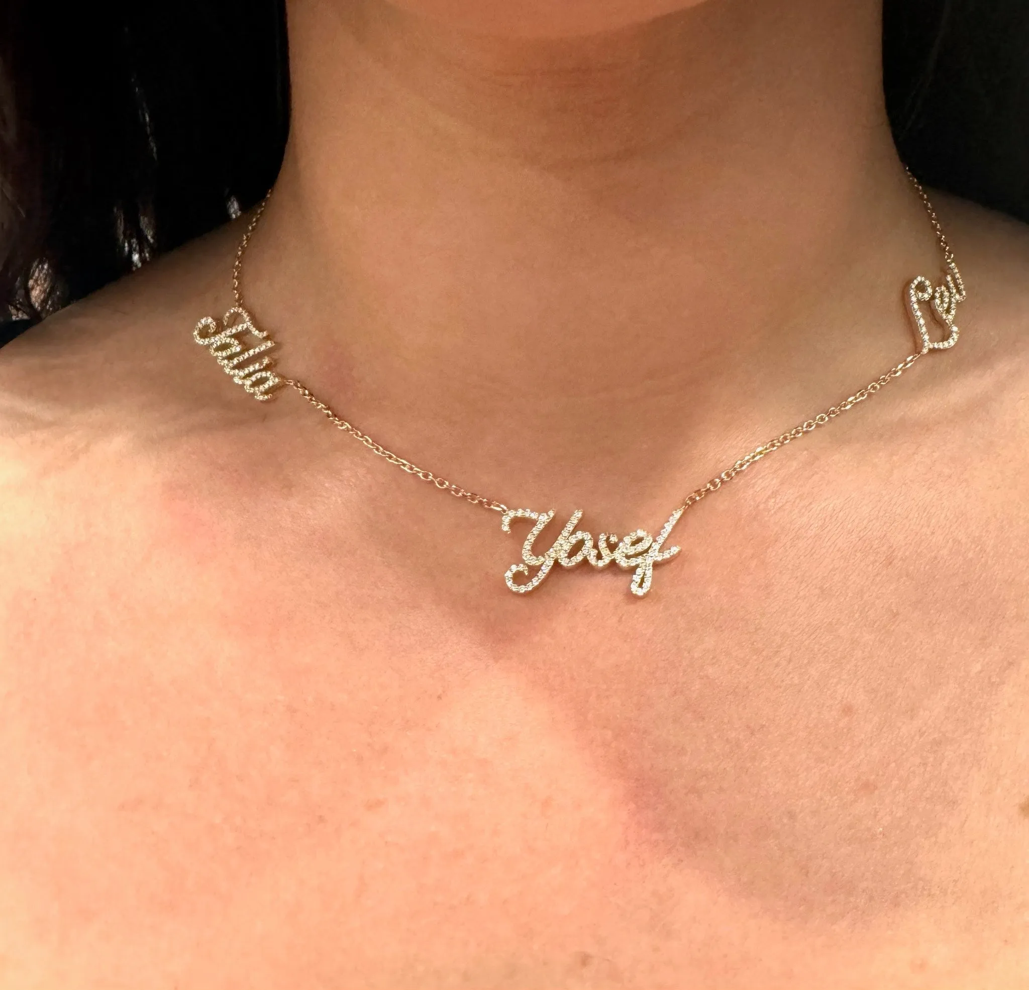 1.50CT T.W. Custom 3 Name Diamond Necklace
