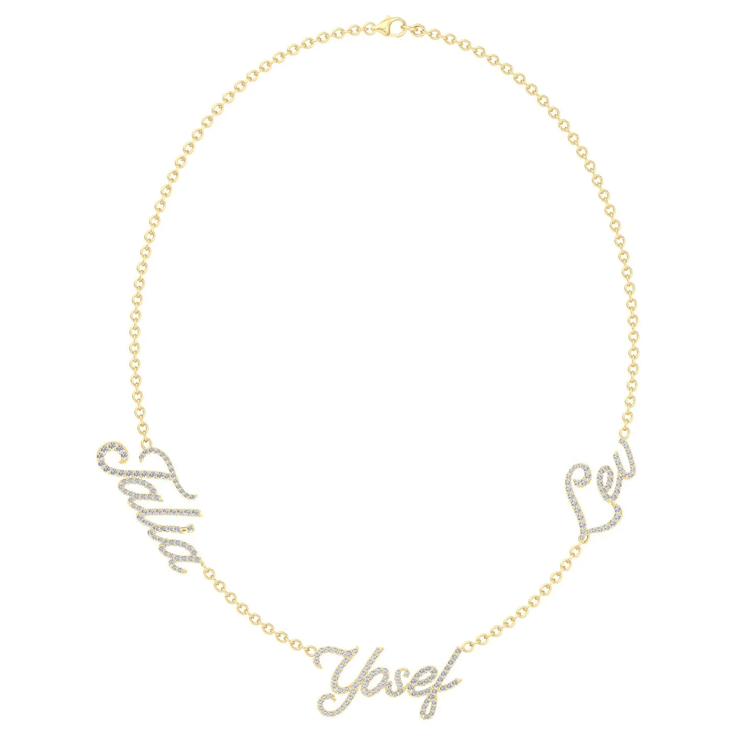 1.50CT T.W. Custom 3 Name Diamond Necklace