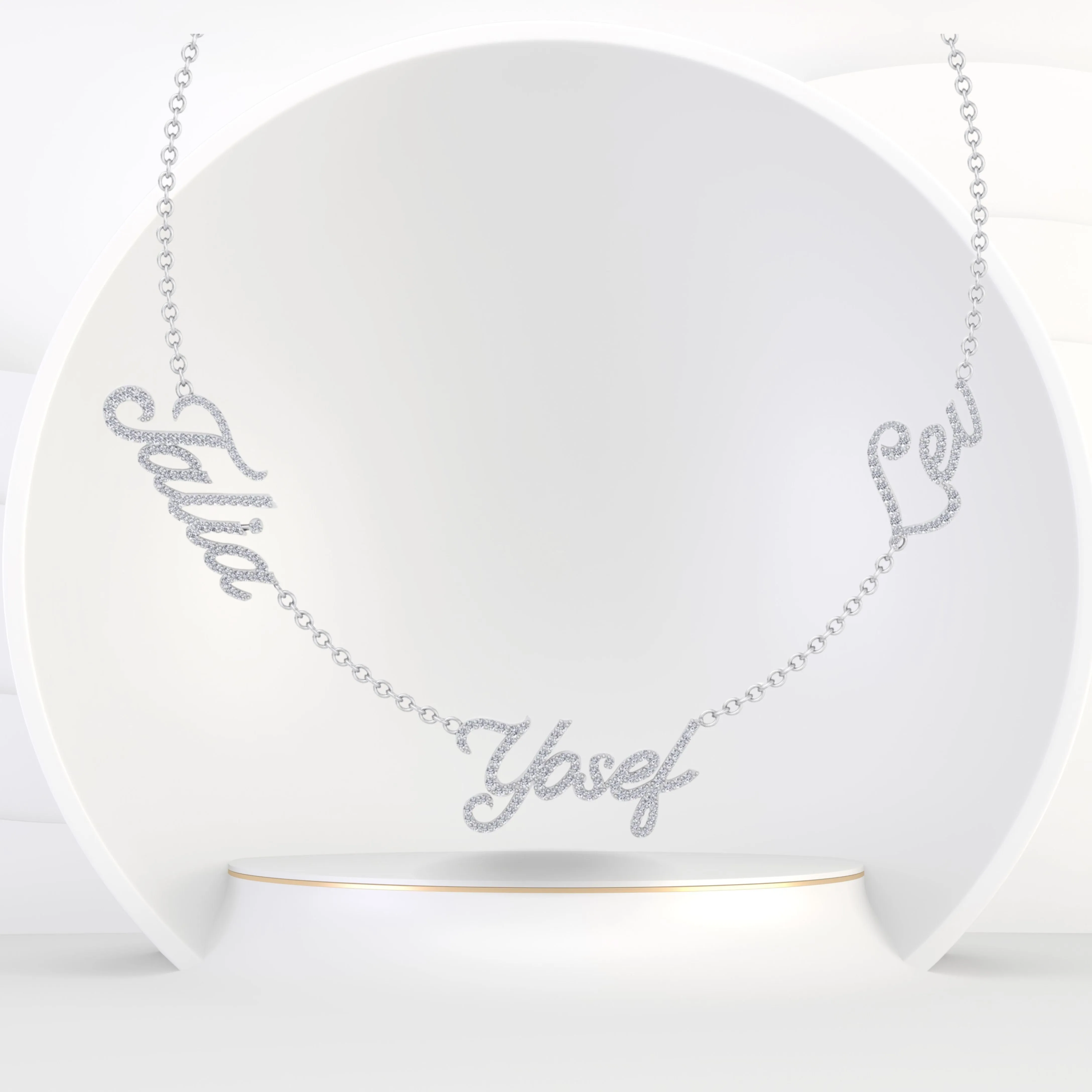 1.50CT T.W. Custom 3 Name Diamond Necklace