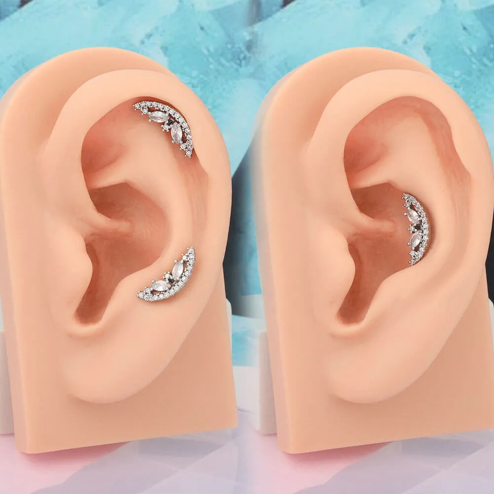 16G Half Round Shape CZ Conch Stud Helix Earring