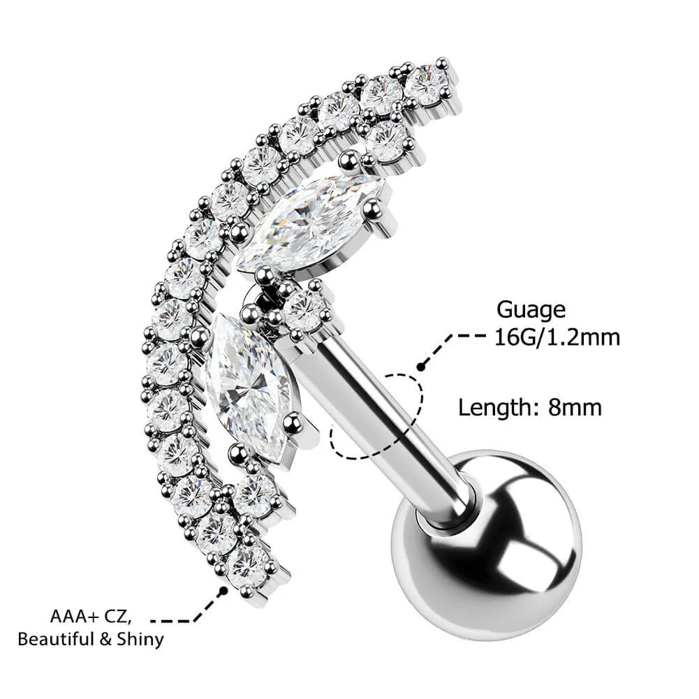 16G Half Round Shape CZ Conch Stud Helix Earring
