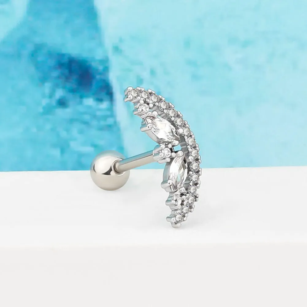 16G Half Round Shape CZ Conch Stud Helix Earring