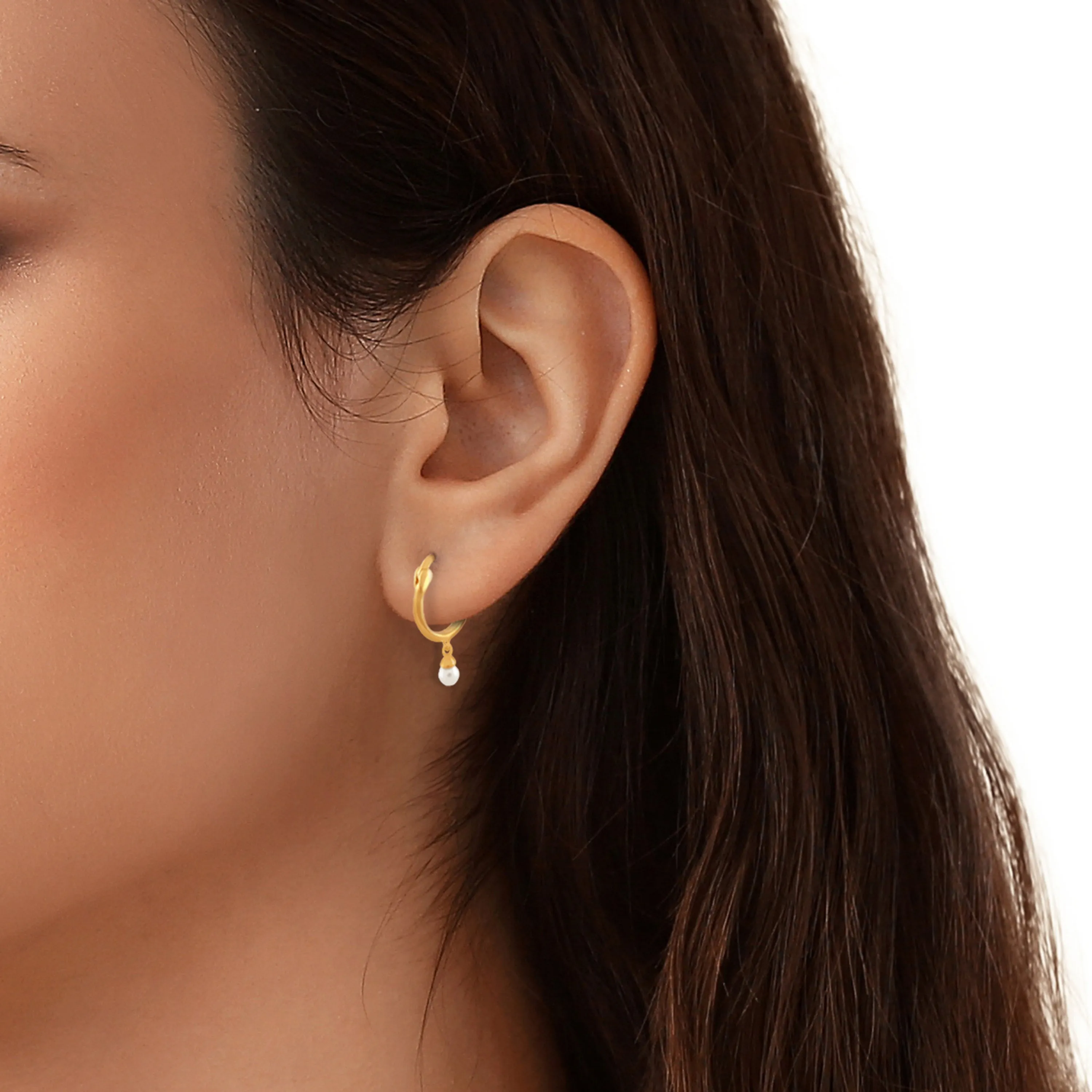 18k Gold Vermeil Huggie Hoop Earrings with 3mm Pearl Drop