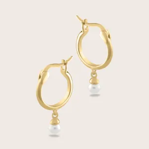 18k Gold Vermeil Huggie Hoop Earrings with 3mm Pearl Drop