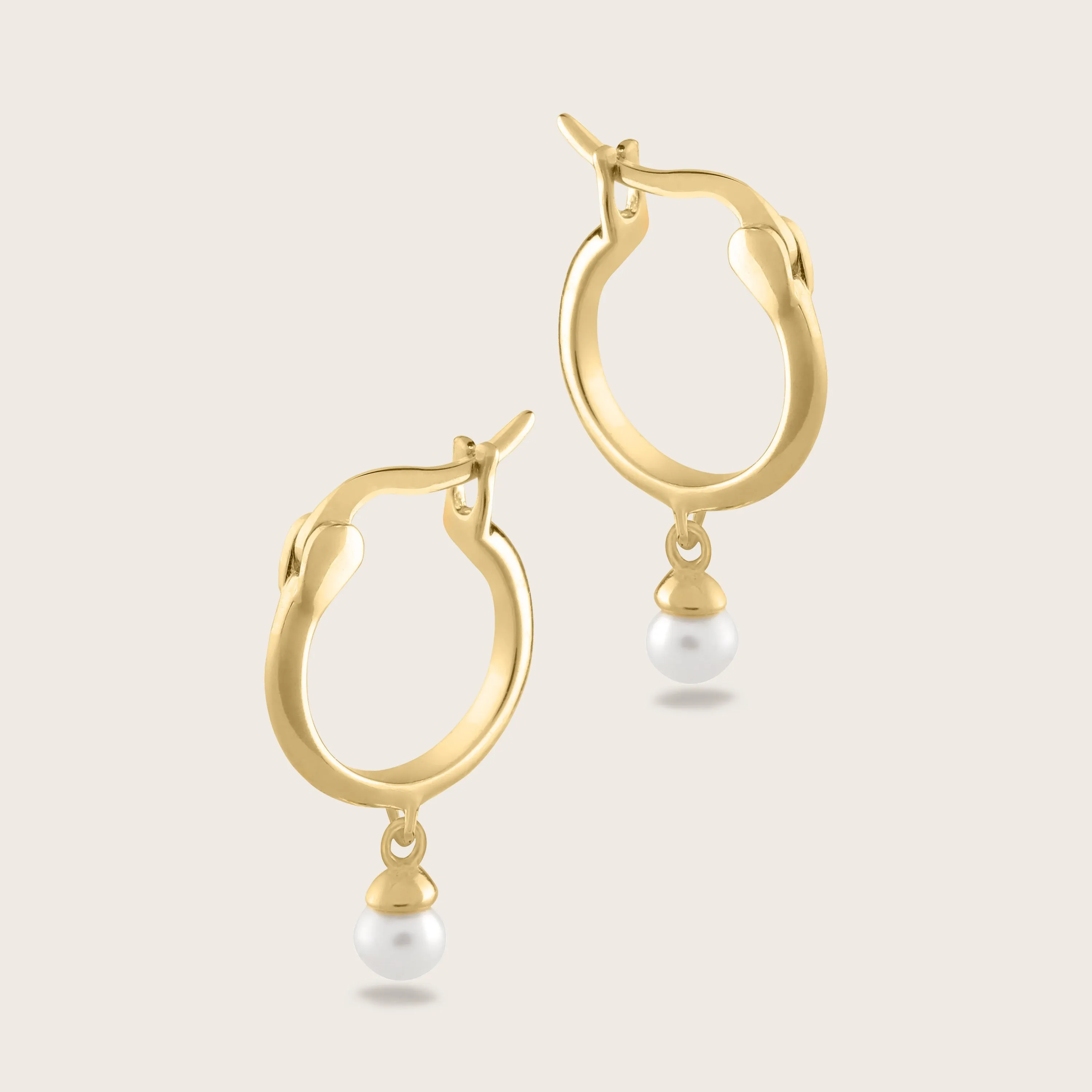 18k Gold Vermeil Huggie Hoop Earrings with 3mm Pearl Drop