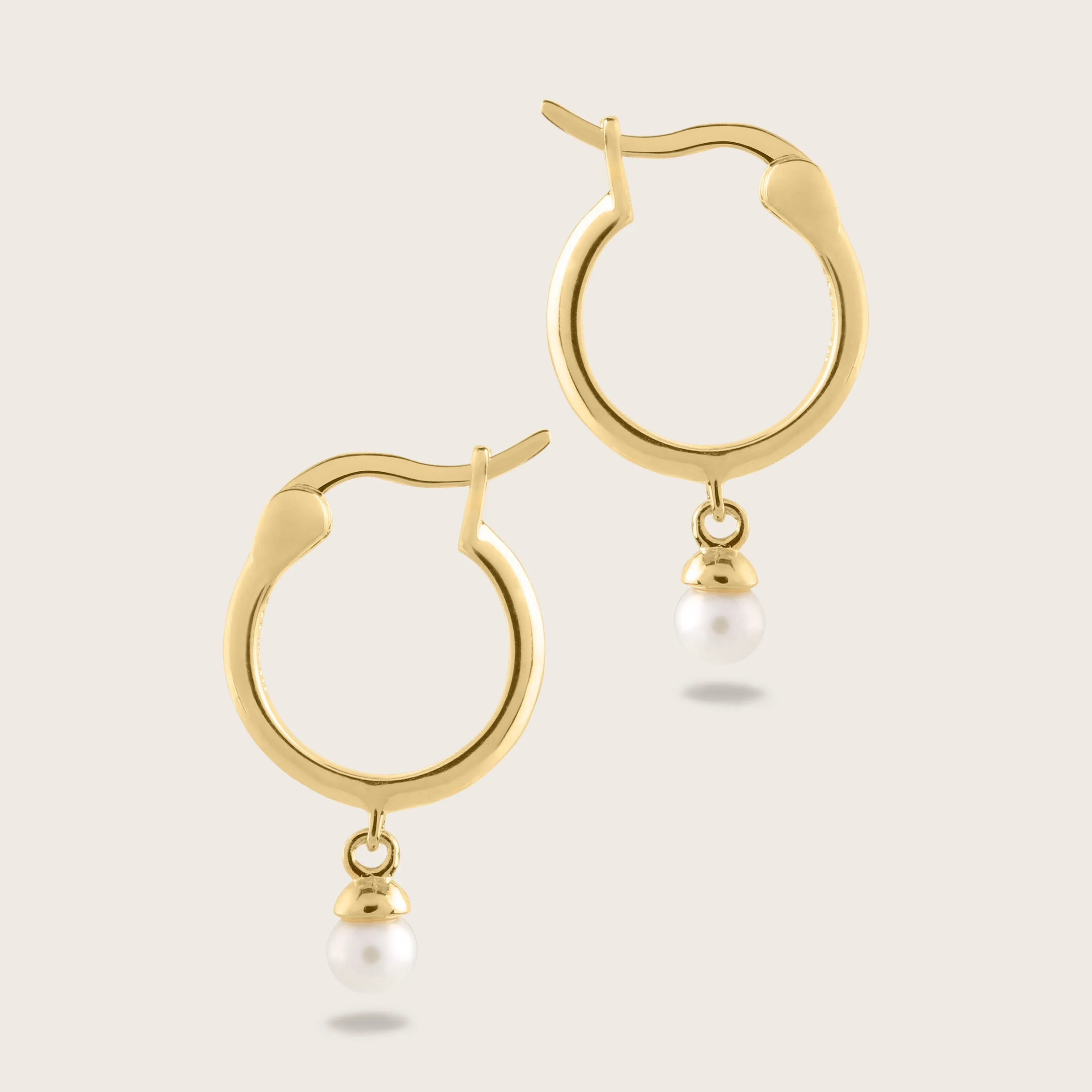 18k Gold Vermeil Huggie Hoop Earrings with 3mm Pearl Drop