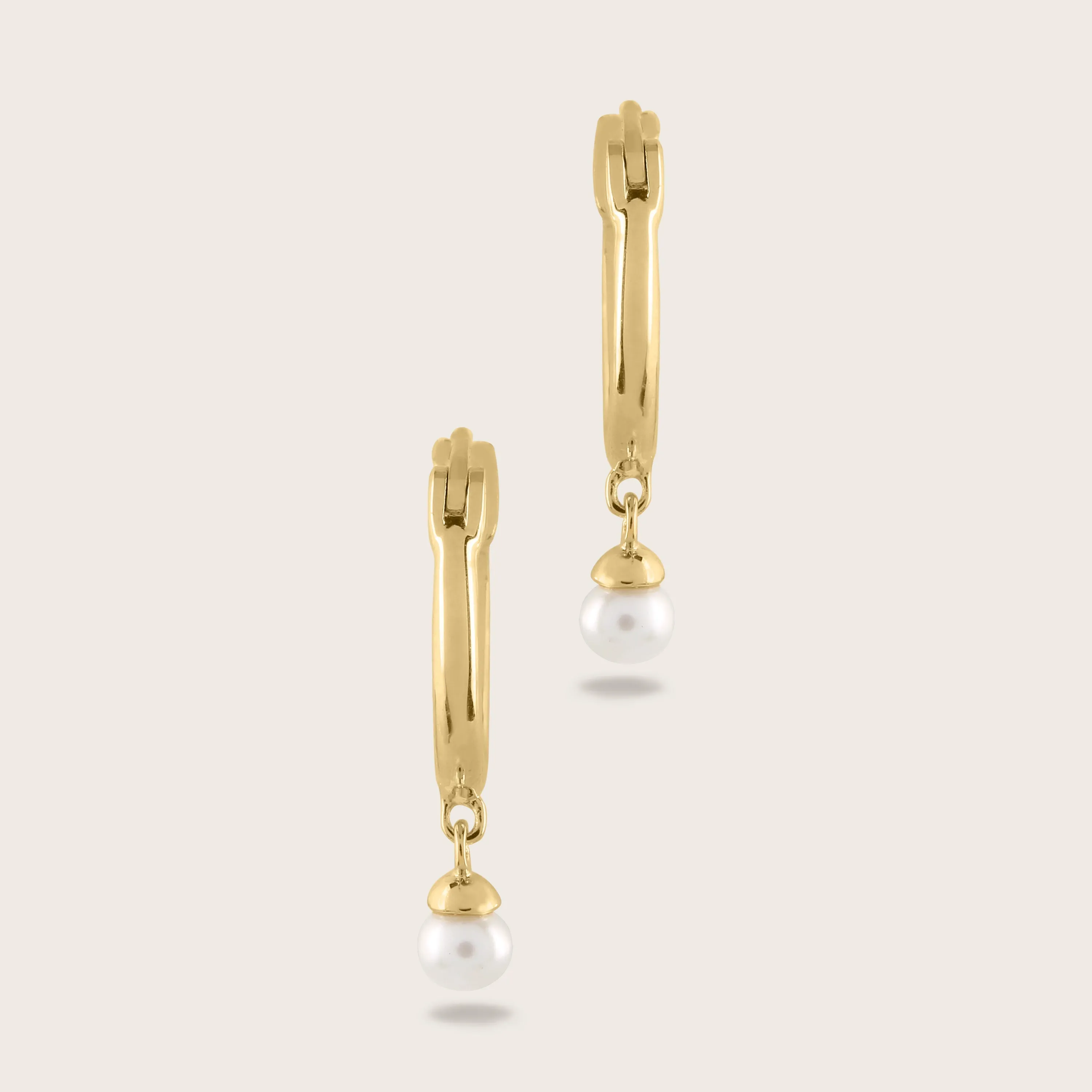 18k Gold Vermeil Huggie Hoop Earrings with 3mm Pearl Drop