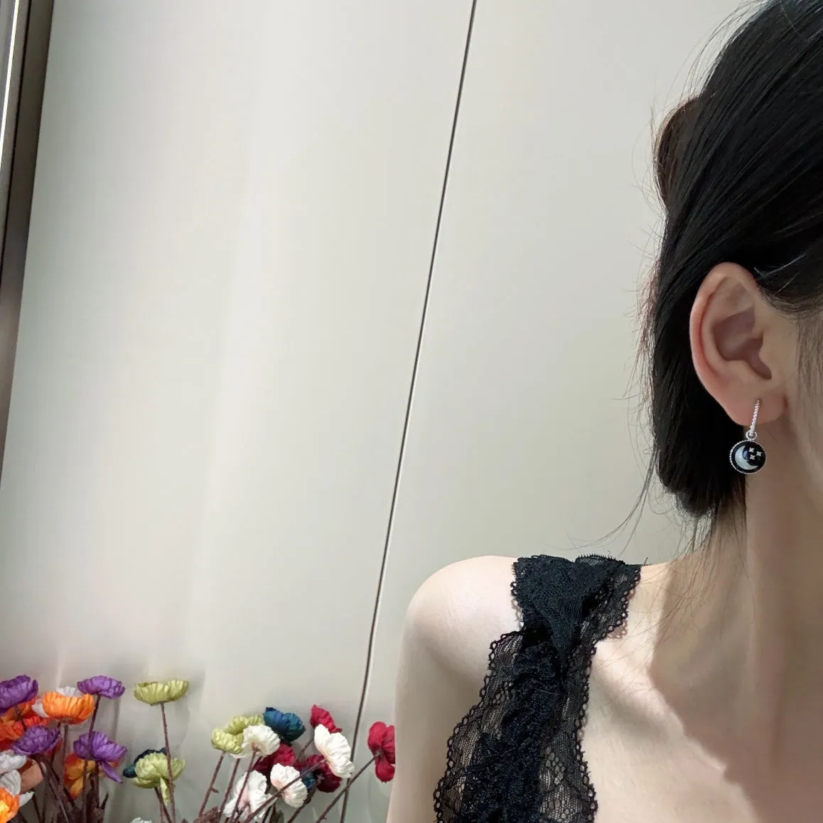 18k Platinum Sun Moon Star Gem Earrings EHC95