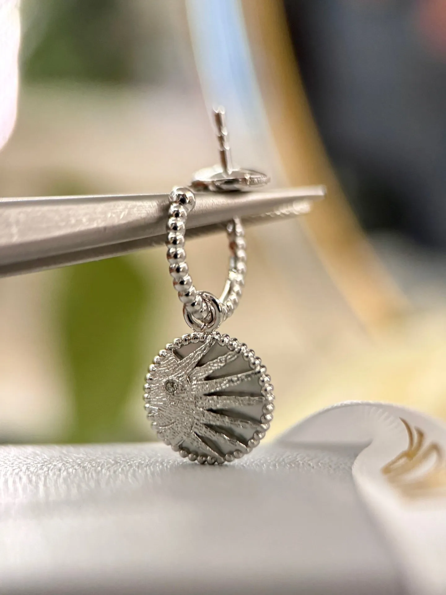 18k Platinum Sun Moon Star Gem Earrings EHC95