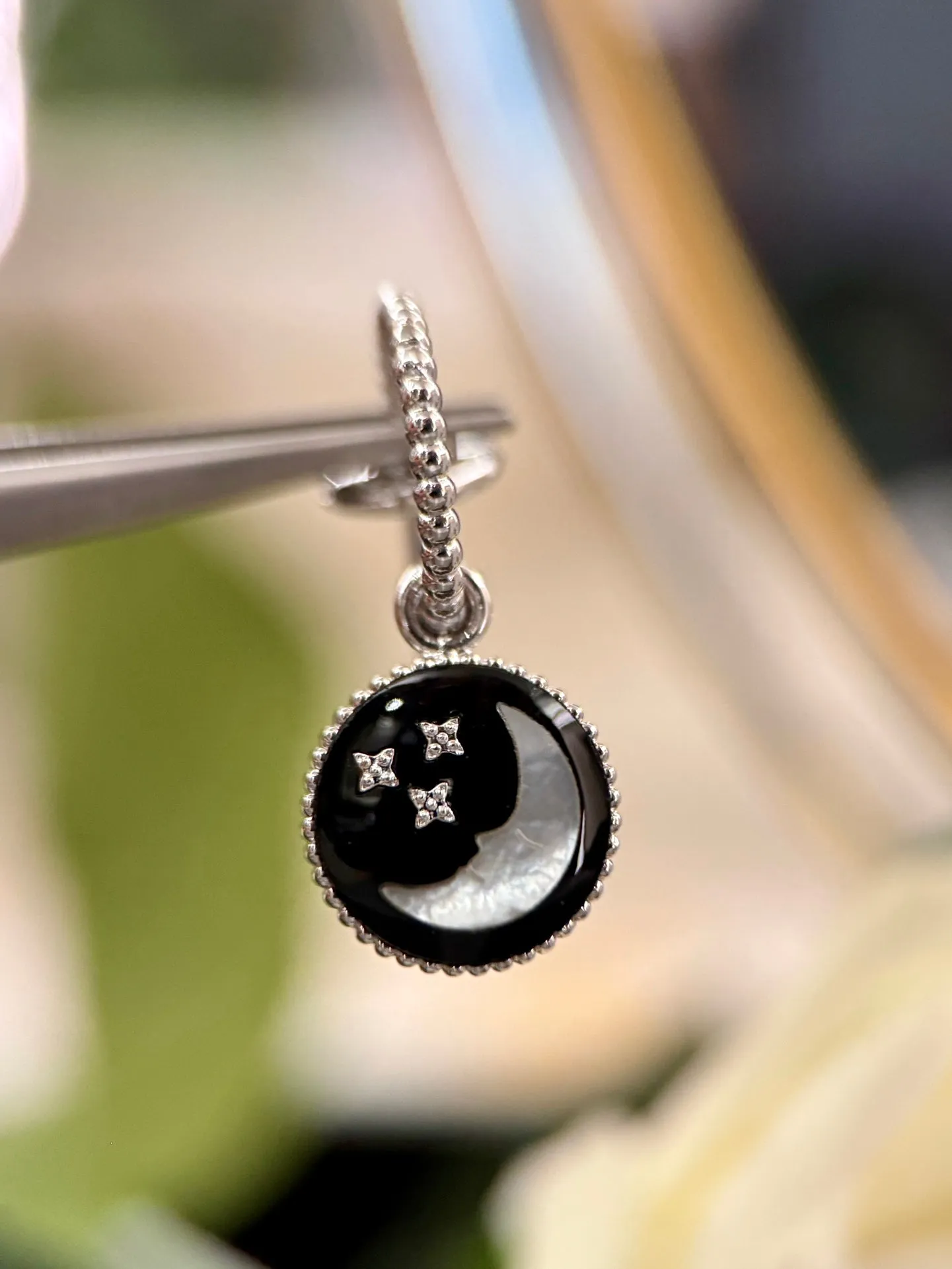 18k Platinum Sun Moon Star Gem Earrings EHC95