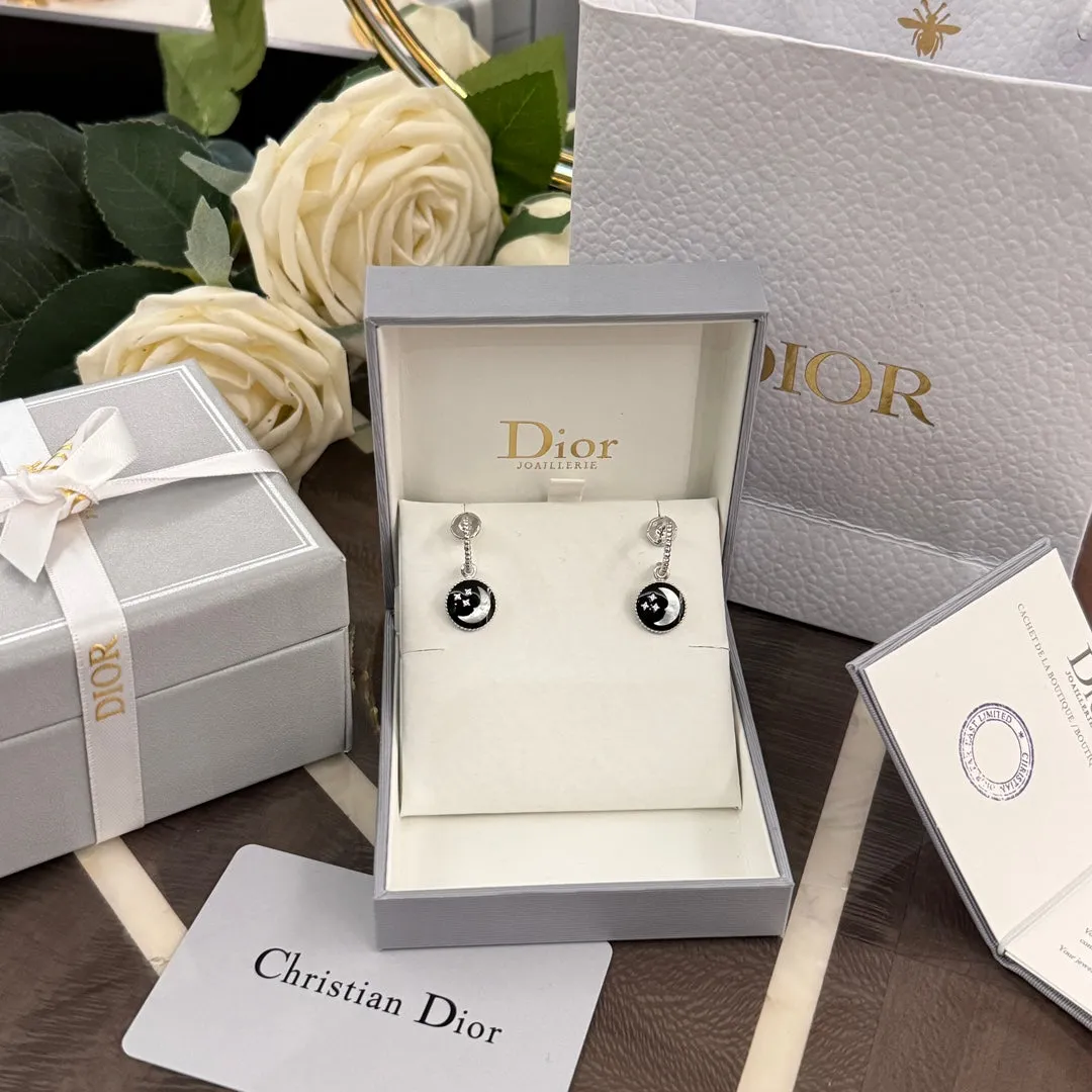 18k Platinum Sun Moon Star Gem Earrings EHC95