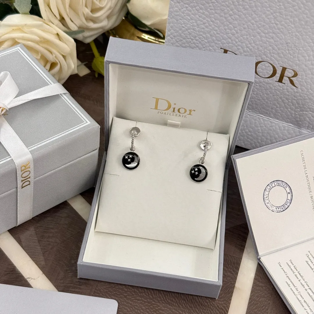 18k Platinum Sun Moon Star Gem Earrings EHC95