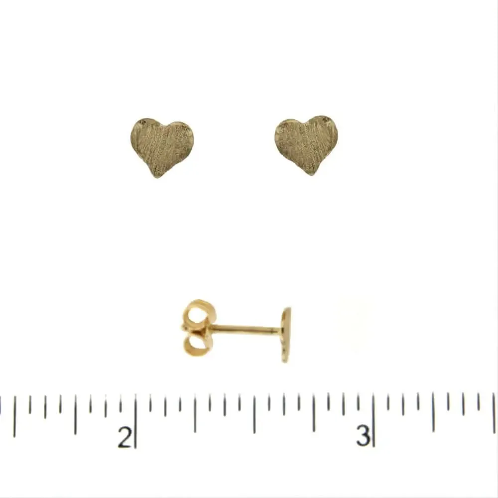 18K Solid Yellow Gold Satin Finish Heart Post Earring