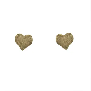 18K Solid Yellow Gold Satin Finish Heart Post Earring