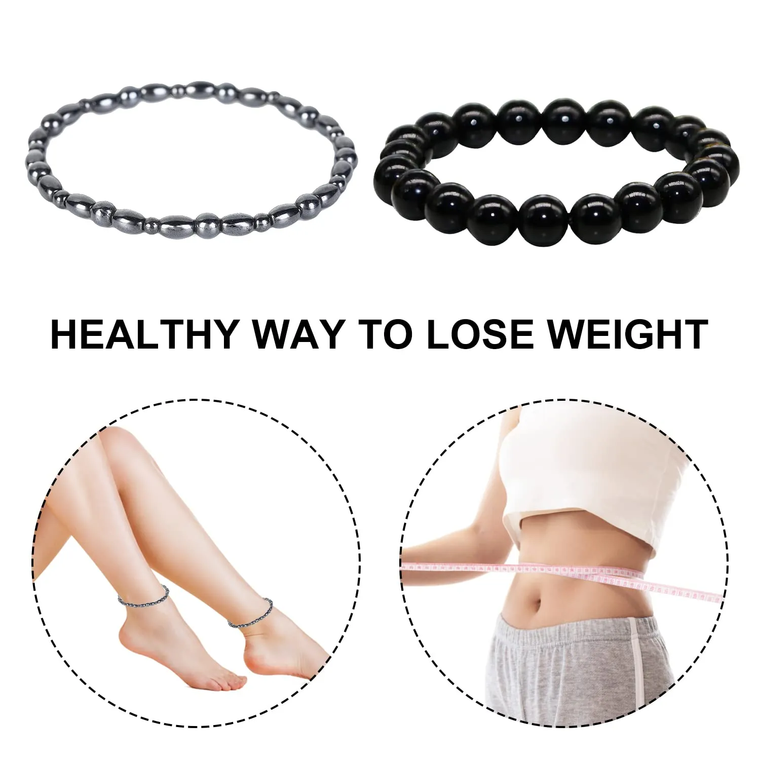 2 Black Magnetic Anklets and 1 Obsidian Anklet, Beaded Anklet, Elegant Simple Bracelet, Gift for Men and Women, Fashion Jewelry, Personalized Bracelet for Women