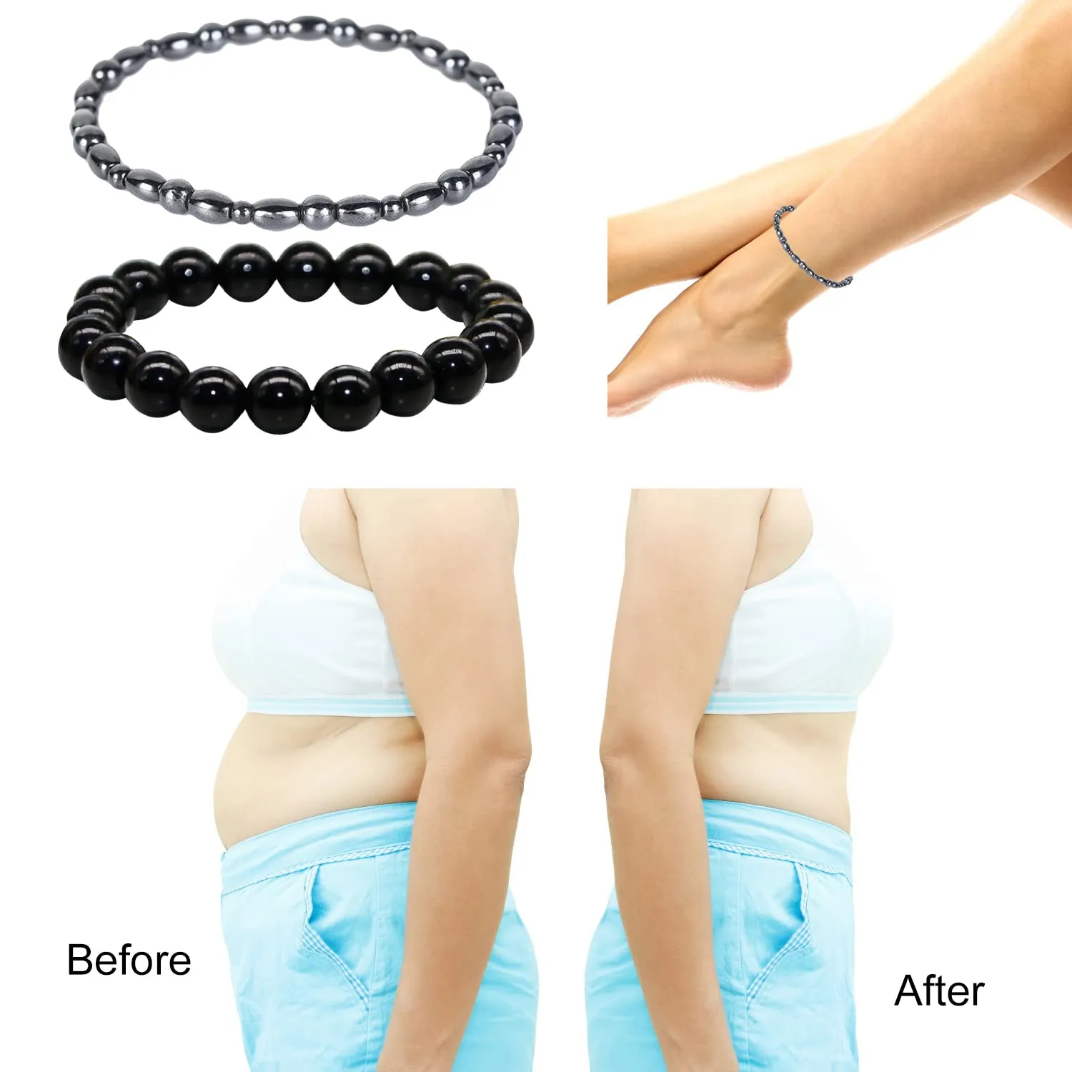 2 Black Magnetic Anklets and 1 Obsidian Anklet, Beaded Anklet, Elegant Simple Bracelet, Gift for Men and Women, Fashion Jewelry, Personalized Bracelet for Women