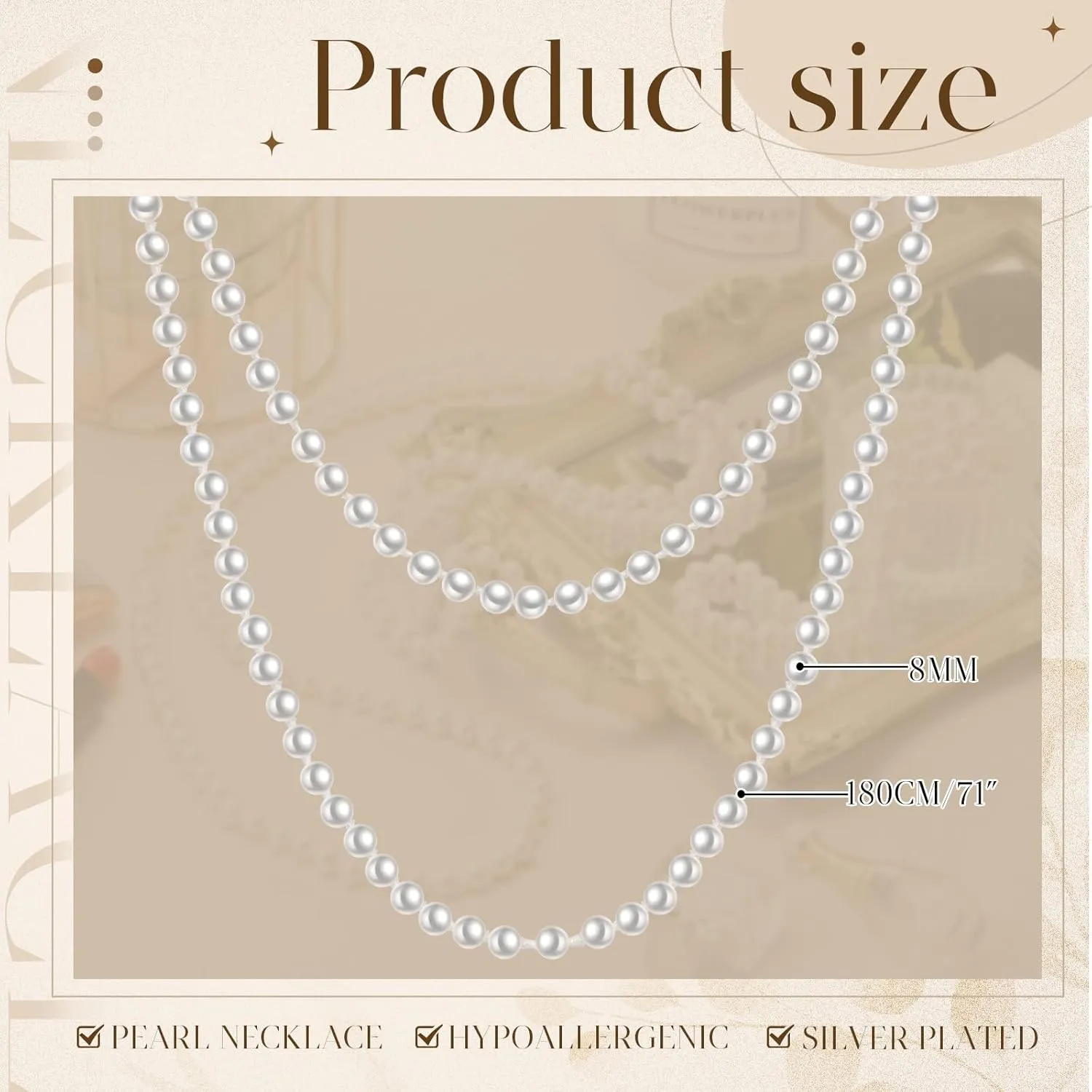 2 Pack Long Pearl Necklace for Women 1920s Costume Jewelry White Faux Pearls Strand Beads for Ladies