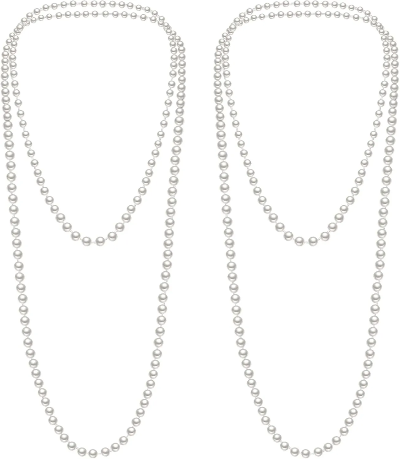 2 Pack Long Pearl Necklace for Women 1920s Costume Jewelry White Faux Pearls Strand Beads for Ladies