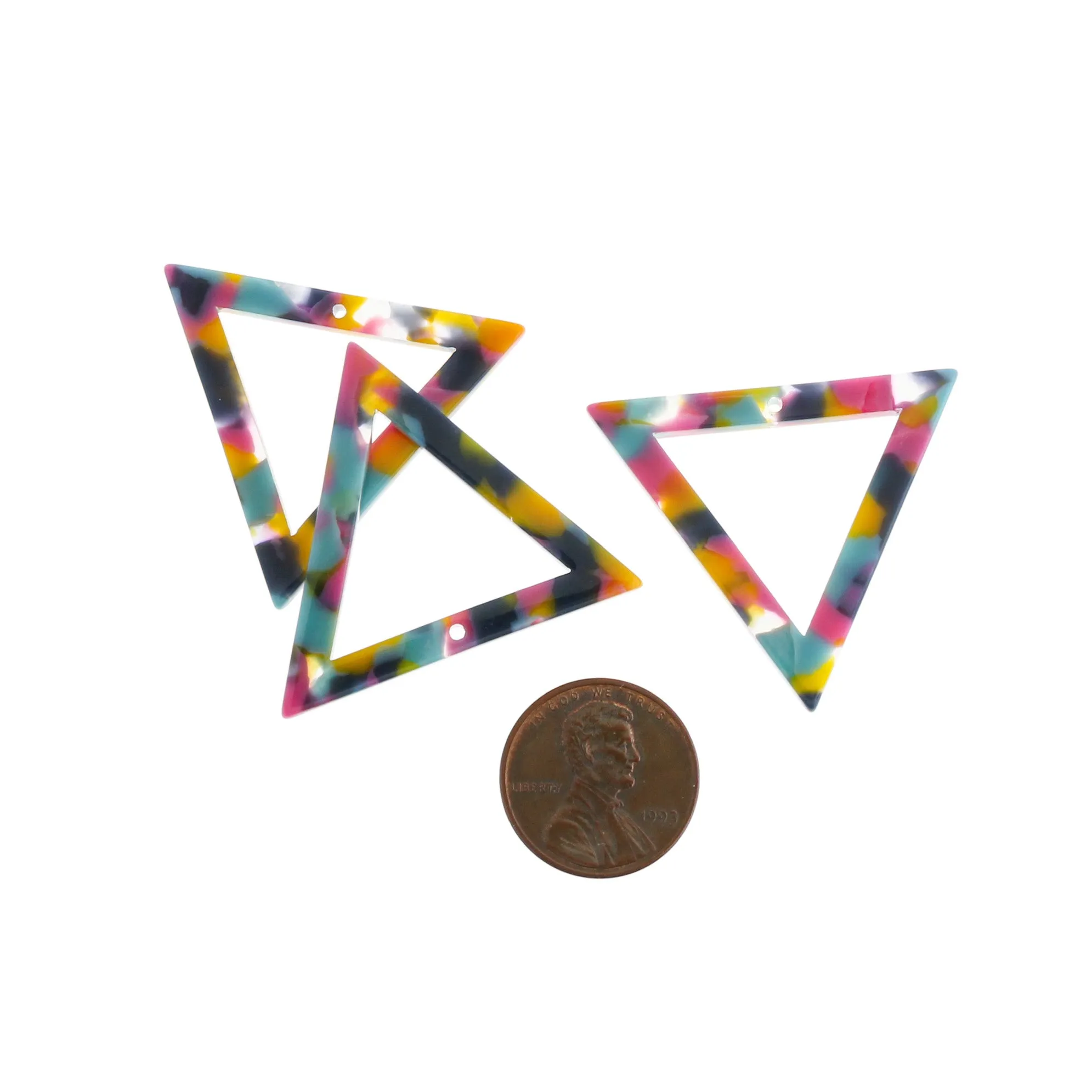 2 Rainbow Open Triangle Resin Charms - K218