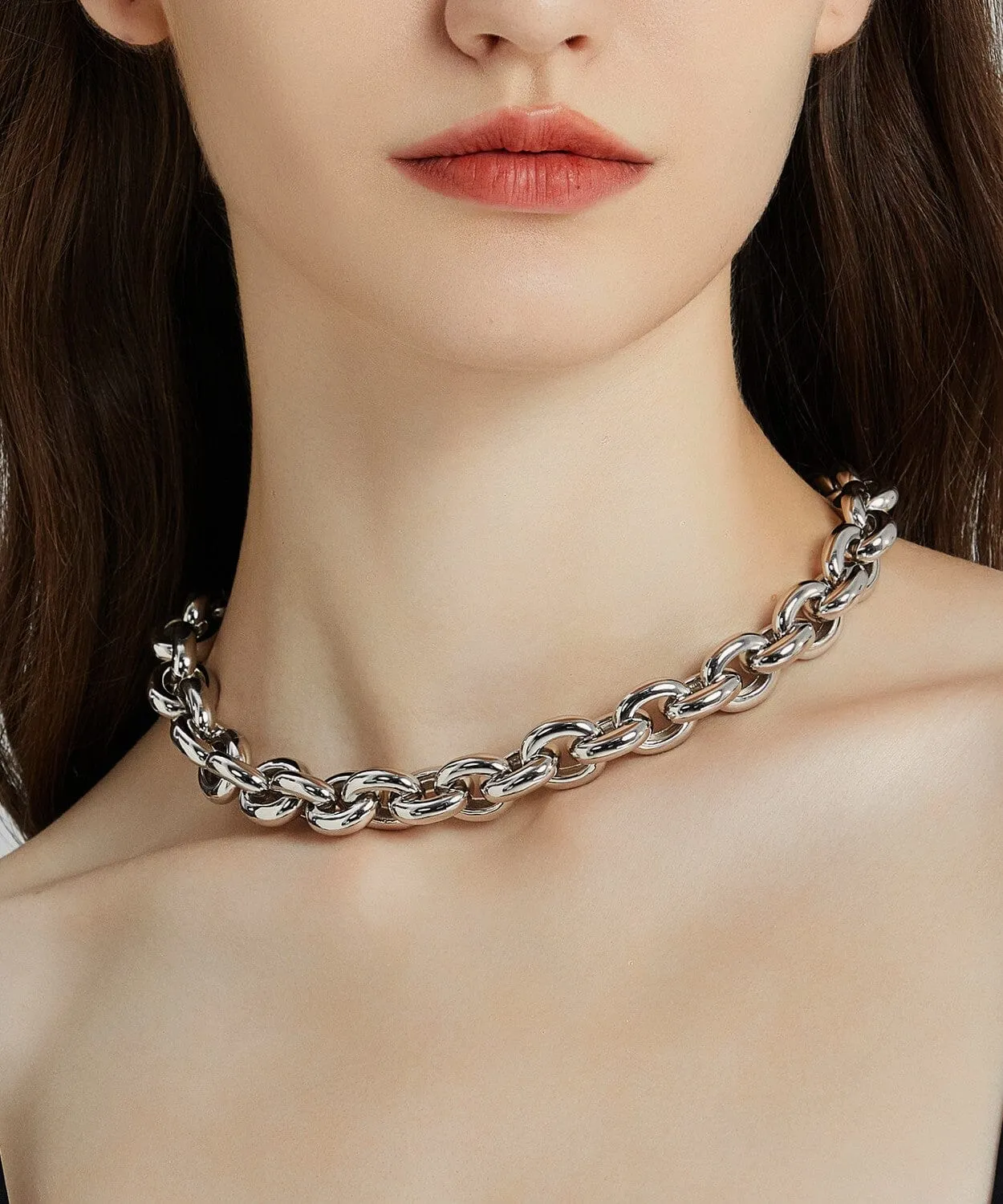 24K White Gold Rolo Statement Chain - 15mm