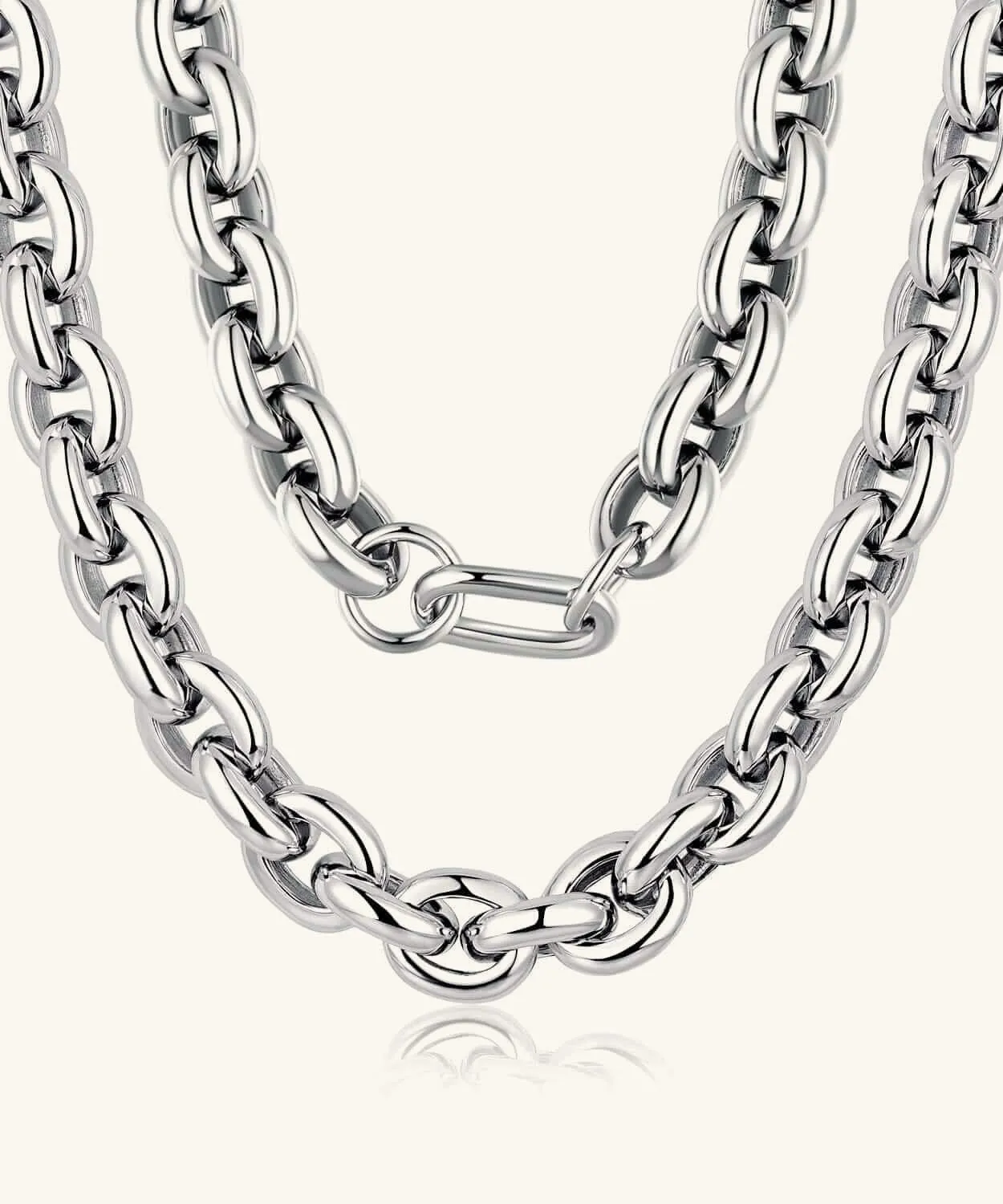 24K White Gold Rolo Statement Chain - 15mm
