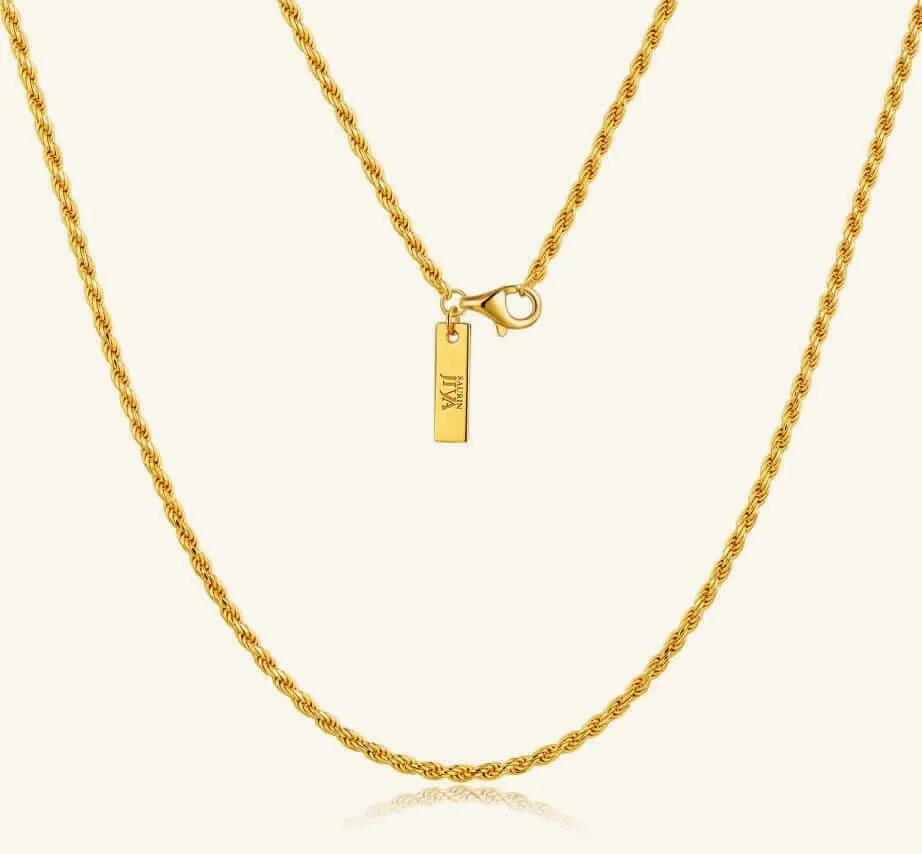 24K Yellow Gold Rope Chain - 2mm