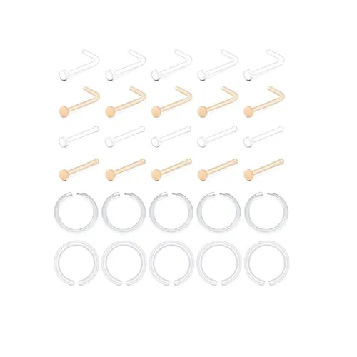 30PCS Clear Nose Rings Retainer Clear Bioflex Nose Rings Hoop