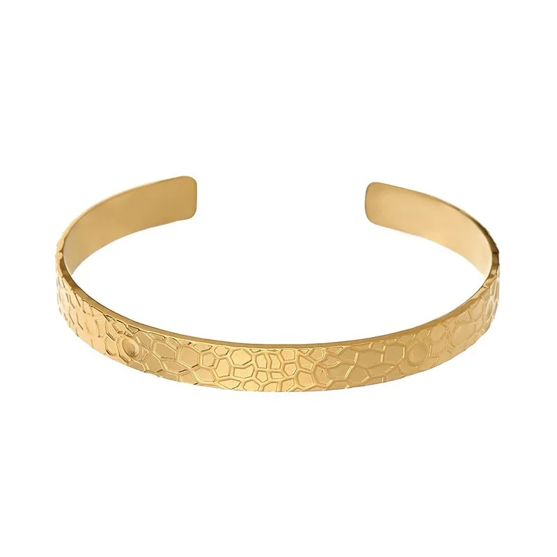 316L Stainless Steel Bangles For Women Gold Silver Color Nest Texture Open Bangle