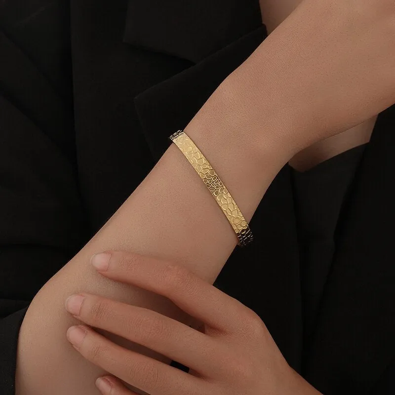 316L Stainless Steel Bangles For Women Gold Silver Color Nest Texture Open Bangle