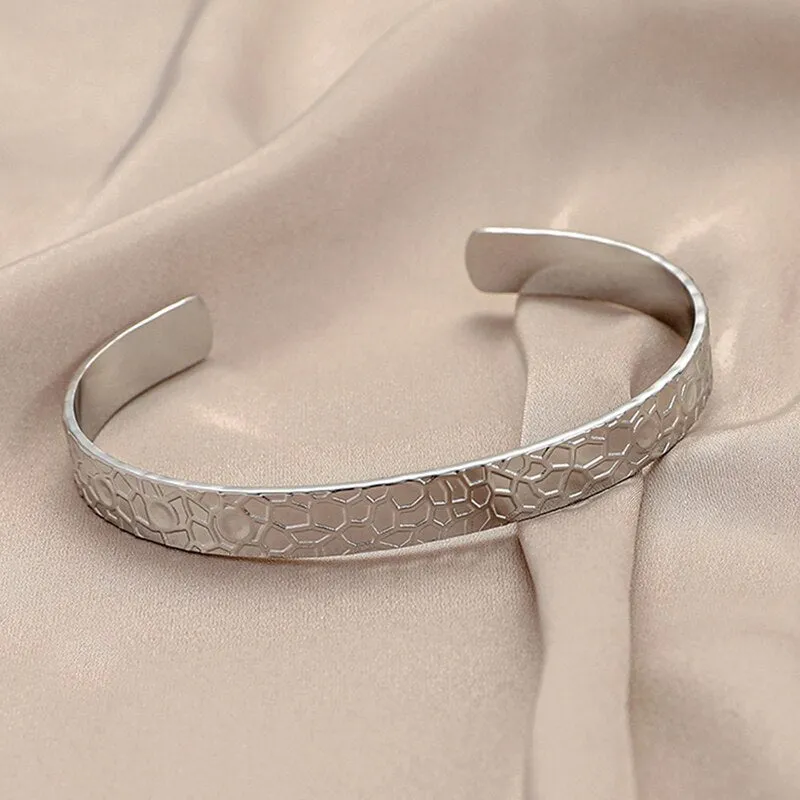 316L Stainless Steel Bangles For Women Gold Silver Color Nest Texture Open Bangle