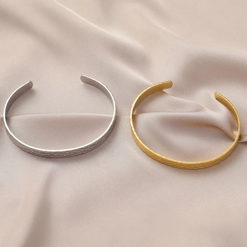 316L Stainless Steel Bangles For Women Gold Silver Color Nest Texture Open Bangle
