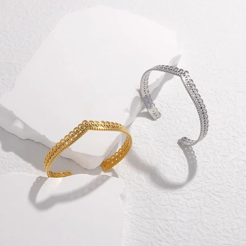 316L Stainless Steel Crown Cuff Bracelet For Women