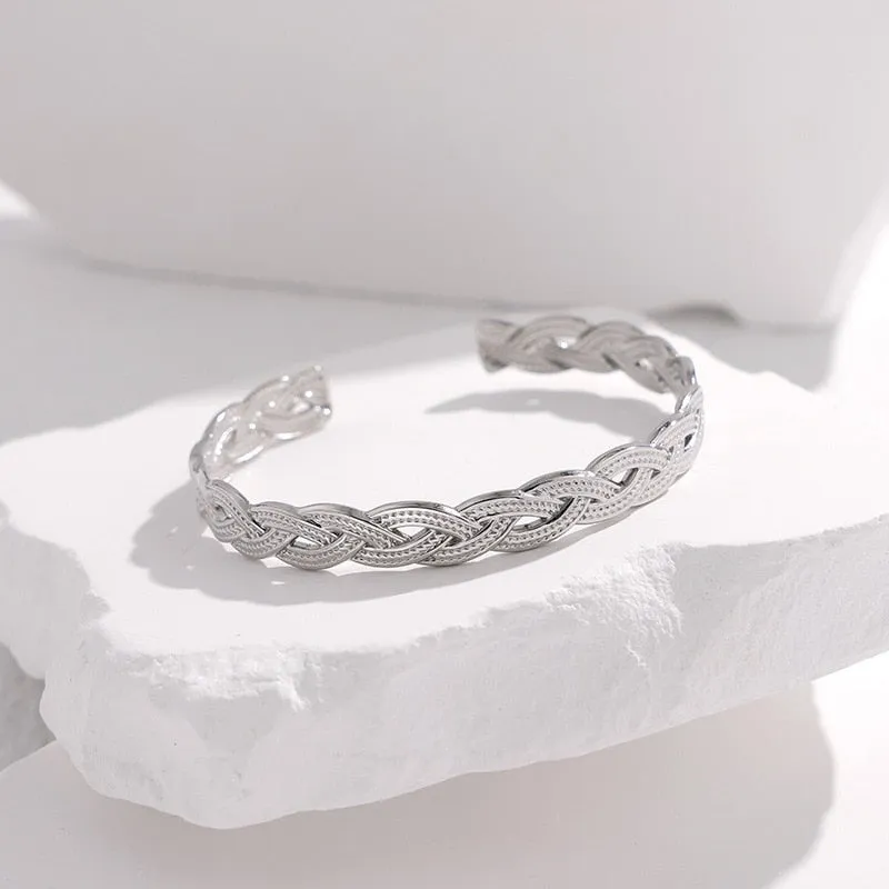 316L Stainless Steel Geometric Weaving Cuff Bracelet For Women